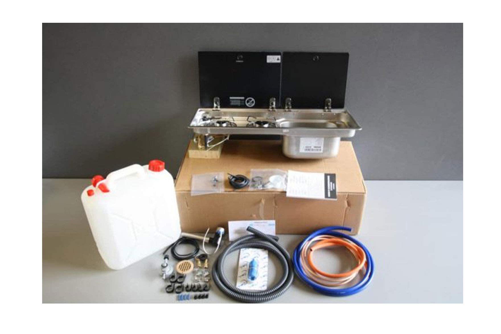 Dometic/Smev 9722 Right-Hand sink with Hob - Standard Regulator - Installation Kit - 20L Water Container