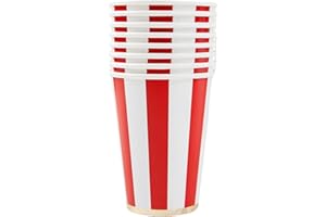 BONJOUR FETE Bonjour Fête Red Cabana Stripe Party Cups | Disposable Cups for Holidays, Baby Showers & Birthday Parties | Premium Party Supplies & Decorations | Pack of 8 | 12oz size
