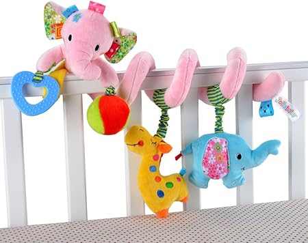 Amazon Co Jp Tofern ぬいぐるみ 子供 ベビー おもちゃ 玩具 カシャカシャ プラスチック製安全鏡付き ビービーの音 エコ型 ベッドに付き ベビーカーに付き ピンクな象 おもちゃ