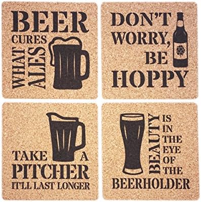 Beer Lover Coaster Set - Beer Puns Gift for Beer Lovers - Cures What Ales - Be Hoppy - Beerholder - Take A Pitcher