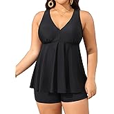 Aqua Eve Plus Size Swimsuits with Shorts Two Piece Tankini for Women Flowy Bathing Suits Athletic Swimwear