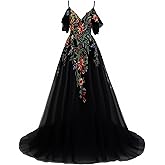 Lxhome Floral Tulle Wedding Dresses for Bride 2025 Colorful Embroidered Wedding Ball Gowns V Neck Lace Bridal Dress