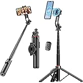 Magnetic Selfie Stick Tripod for iPhone - 51" Phone Tripod Stand Compatible with Magsafe, Travel Tripods Phone Holder Stick for iPhone Android Cell Phones Camera Video Recording Vlogging