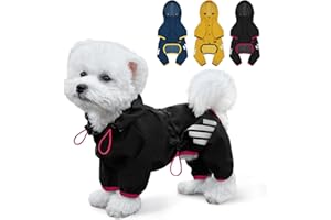 MIUCAT Dog Raincoat, Waterproof Dog Rain Jacket with Hood, Rain Coat with Leash Hole, Reflective Strap for Small Medium Dogs, Lightweight Puppy Clothes(Black,M)