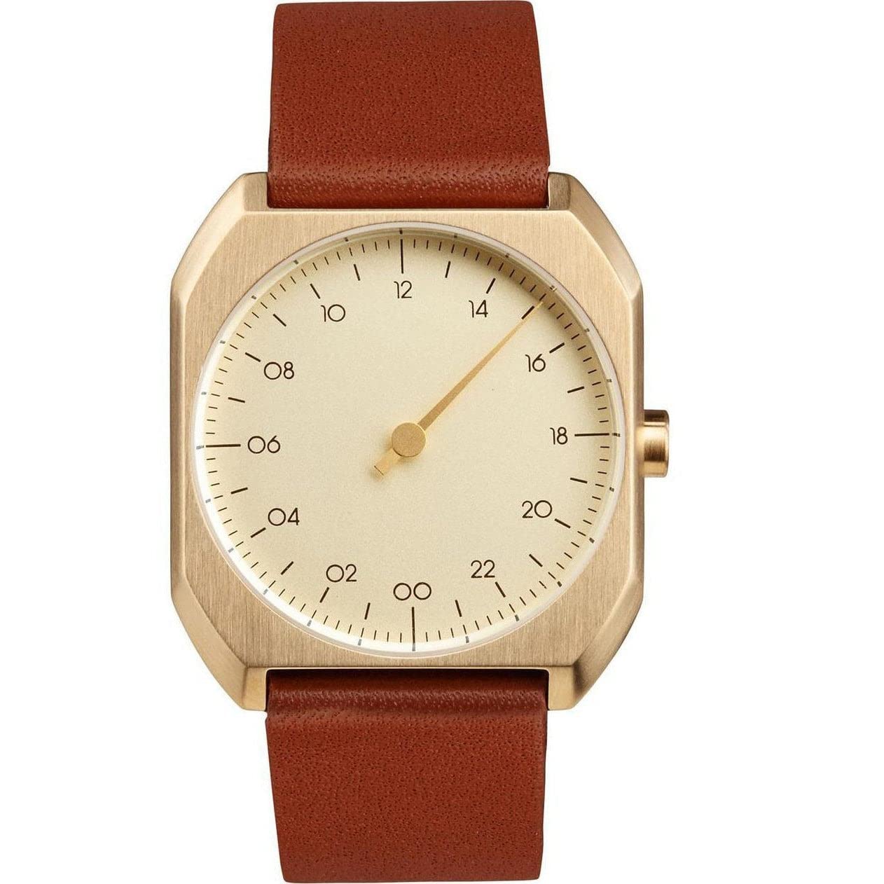 slow Mo 07 - Brown Leather Gold Case Gold Dial Unisex Quartz Watch with Gold Dial Analogue Display and Brown Leather Strap