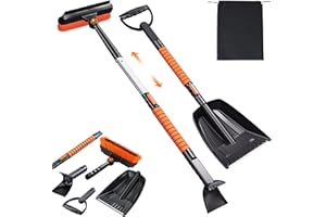 TERRALYX Ice Scrapers for Car Windshield,Snow Shovel with Aluminum Handle,42" Extendable Snow Brush with Foam Grip and 360° P