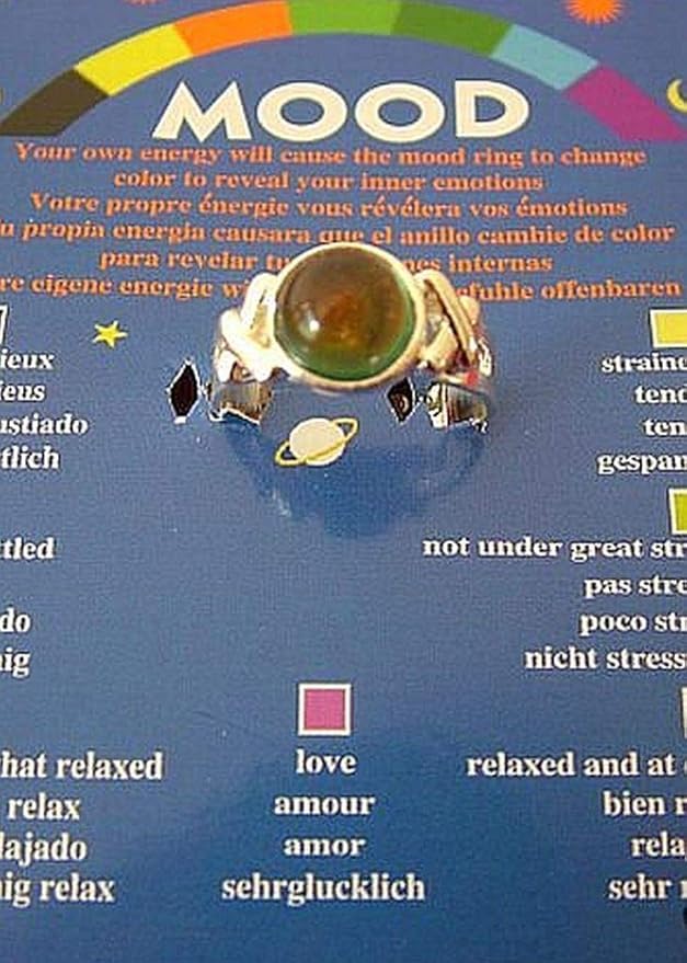 Spiritual Gifts Mood Ring on a Card with Colour Coded Chart telling you your Inner Moods - adjustable to fit different size of fingers - sold