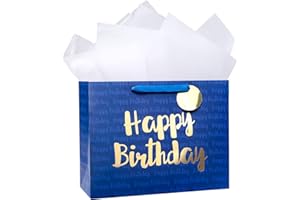 Loveinside Navy Blue Birthday Gift Bag with Tissue Paper for Birthday, Baby Shower, Party, and More - 13" x 5" x 10", 1 Pcs