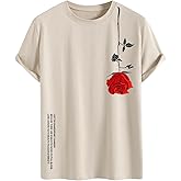 RoseSeek Men's Graphic Tees Floral Print Short Sleeve Crew Neck Vintage Tee Shirt Casual Summer Tee Tops