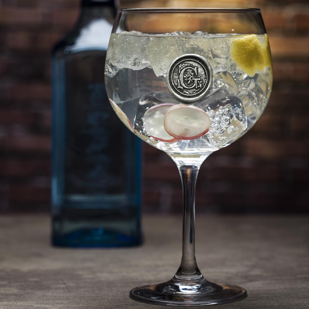 English Pewter Company Personalised Gin Glass with Your Choice of Initial - Unique Gift for Men or Women, Birthdays, Anniversaries (G) [MON307]