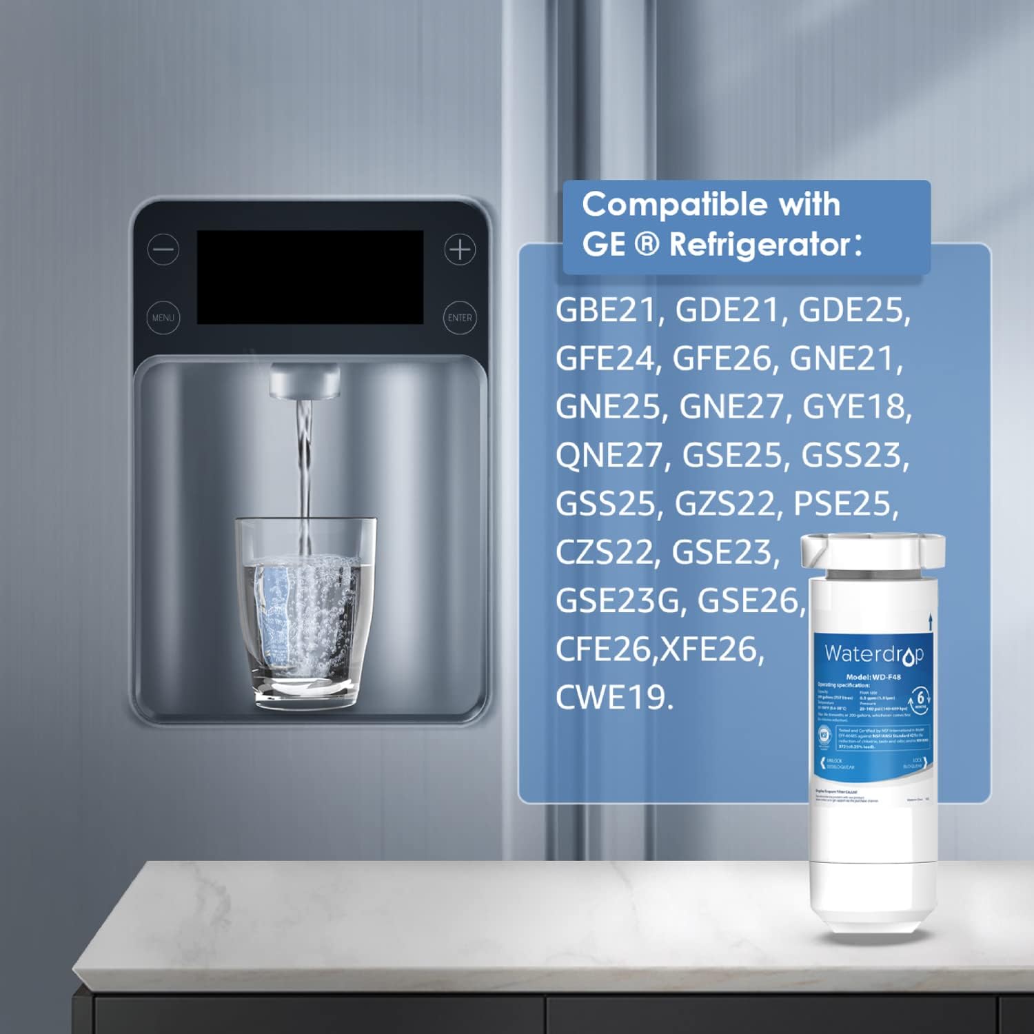 Waterdrop XWF Replacement for GE® XWF Refrigerator, GE® XWF Water Filter, WR17X30702, 3 Filters（Not XWFE®)