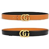 Mens & Womens Reversible Leather Belt with Gold Buckle for Dress Casual and Jeans, width 1.3",One Reverse for 2 Colors