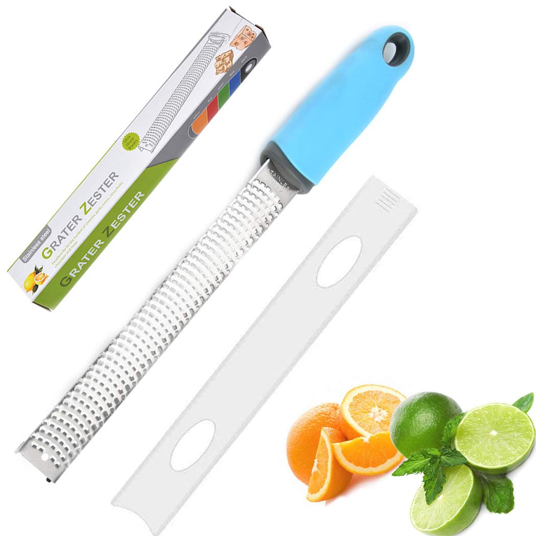 Hoshen 5 Colors Stainless Steel Lemon Grater, Multifunctional Cheese Grater, Sharp Stainless Steel Blade and Protective Cover, Safe Dishwasher - Blue