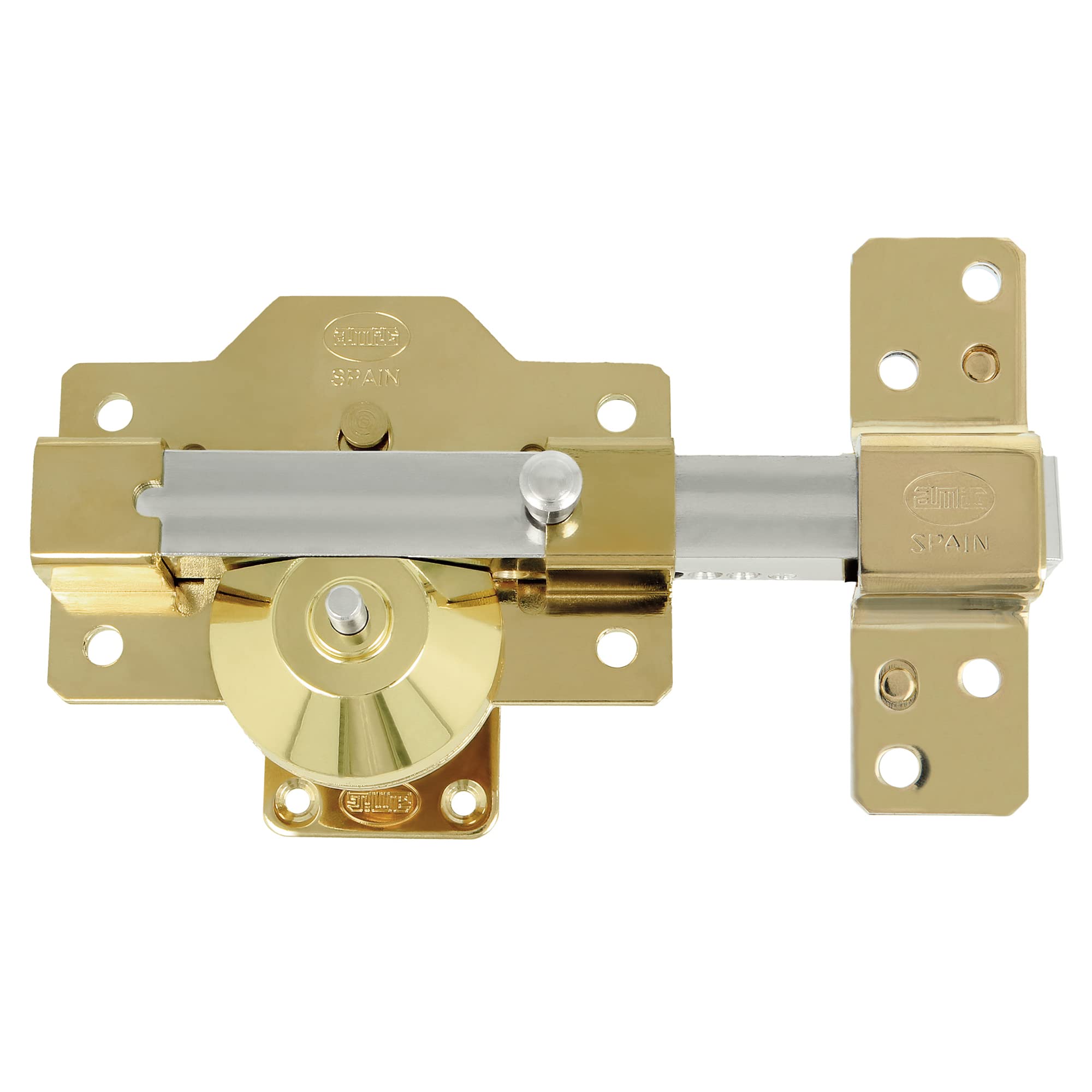 Amig - High Security Overlap Lock for Wooden Doors | Mod. 8 Plus | 90 x 154 mm | with Round Security Cylinder and Latch | Gold-Plated Steel