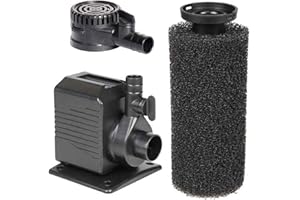 SEUENELF Spaces Places DP430 Pump for Ponds, Fountains, Gardens, Aquariums, Statuary, or Small Water Displays 8'2-16' Power Cord and Foam Pre-Filter, 8.2' Max Height, Black