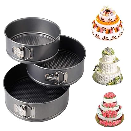The Creative India Set of 3 Round Aluminium Non-Stick Backing Cake Moulds Pan Can be Used in Microwave Ovens (Black)