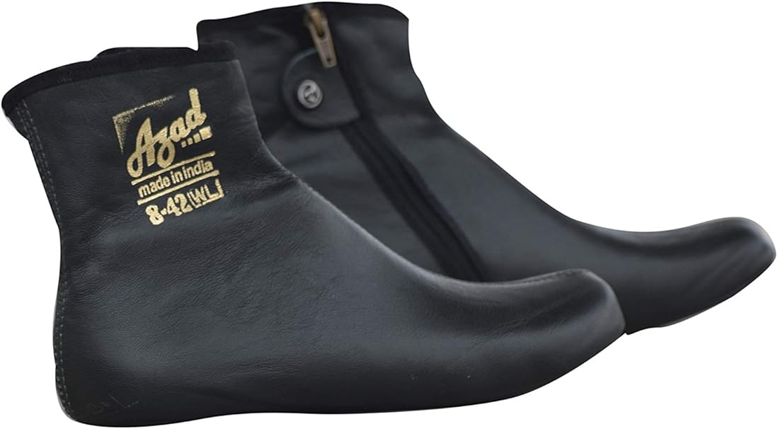 Azad Leather Socks Unisex Black Winter Socks Zipper Soft Halaal Leather