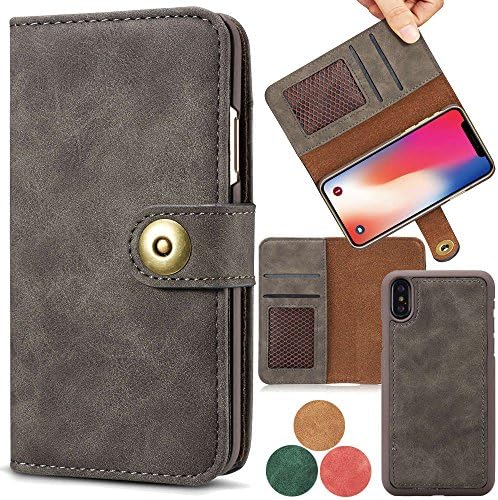 iPhone X Folio Cell Phone Case Cover [Removable Magnetic] 5.8inch iPhoneX Luxury Vintage Flip Wallet Leather Case with Card Pocket for Apple iPhone X Case - Grey