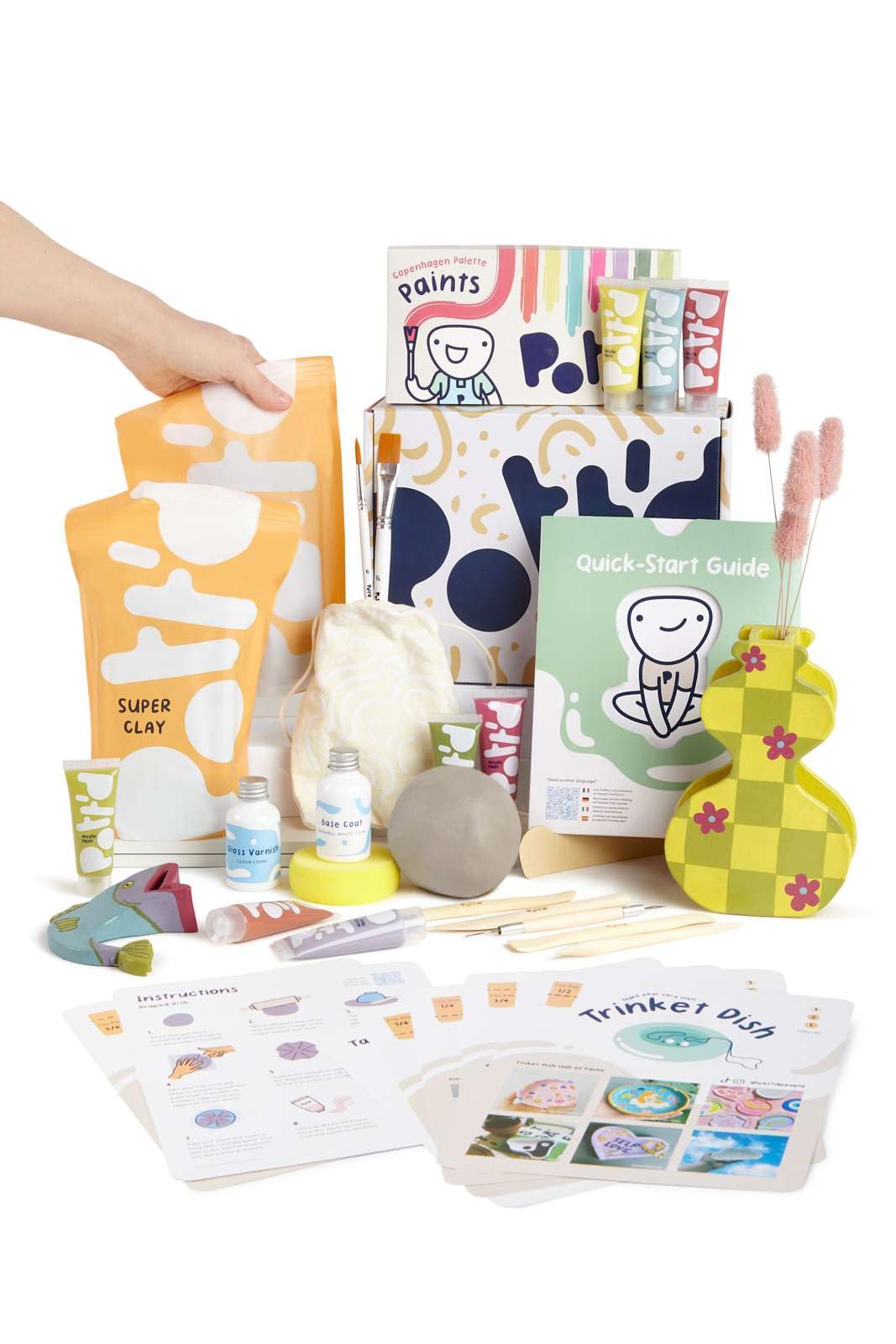 Pott'd at Home Pottery Kit for Adults. Air Dry Clay Kit for Beginners. Craft Kit for Adults Includes: Air-Dry Clay for Adult, Tools, Paints, Brushes, Sealant, How-to-Guides