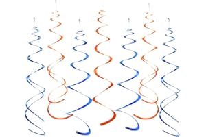 MOWO Orange and Royal Blue Foil Swirl Hanging Decoration for Birthday Graduation New Year Halloween Party Supplies,Pack of 20
