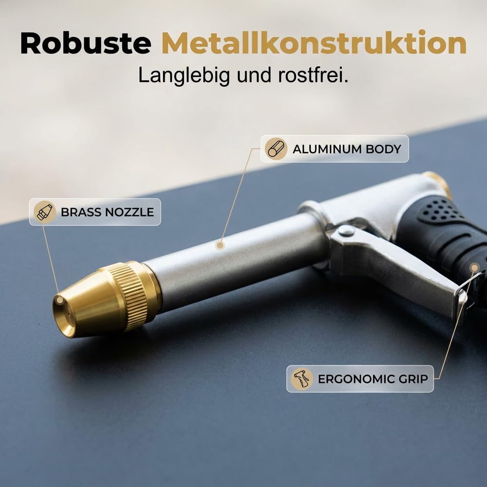 Hochdruckpistole, 2026 Neu Hochdruckdüse für Gartenschlauch mit Metall Verbindungen, Hochdruckpistole für Gartenschlauch, Turbo Hochdruckreiniger für AutowäSche GartenbewäSserung (A) 6