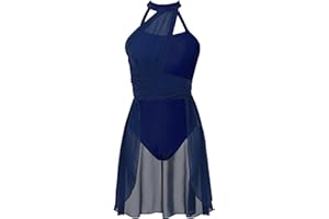 FEESHOW Women's Lyrical Ballet Dance Dress Halter Neck Leotard Dress Modern Contemporary Dance Costume