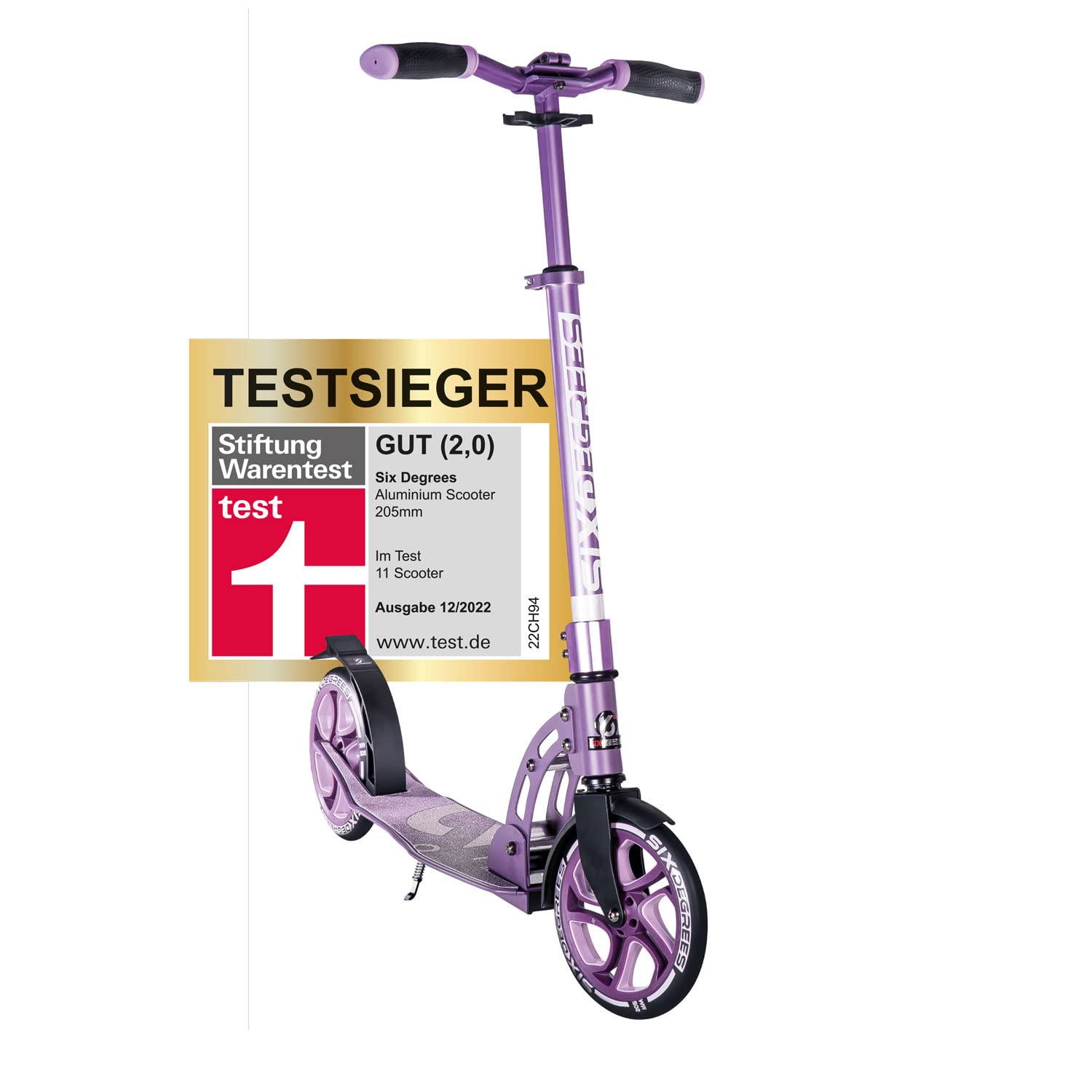SIX DEGREES - Adult Kickscooter, Scooter, Height Adjustable, Ergonomic Handlebars, XL Deck, ABEC 7 Ball Bearings, Safety Reflectors (Purple)