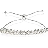 Hoops & Loops Sterling Silver Cubic Zirconia S-Link Design Adjustable Bracelet
