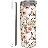 amepay Cute Hummingbird Butterfly Stainless Steel Insulated Tumbler with Lid - 20oz Floral Bird Travel Mug, Reusable Metal Straw & Brush, Double-Wall Vacuum Bottle Cup for Hot Cold Drinks,Gifts