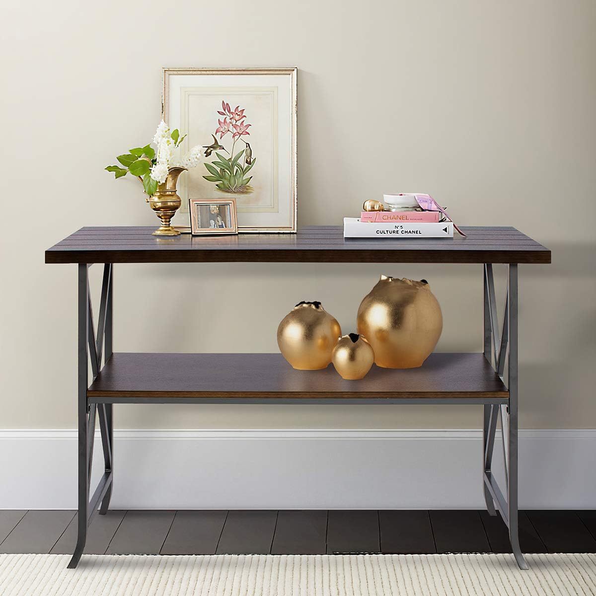 Retro Console Table X Design Matel Frame, for Living Room