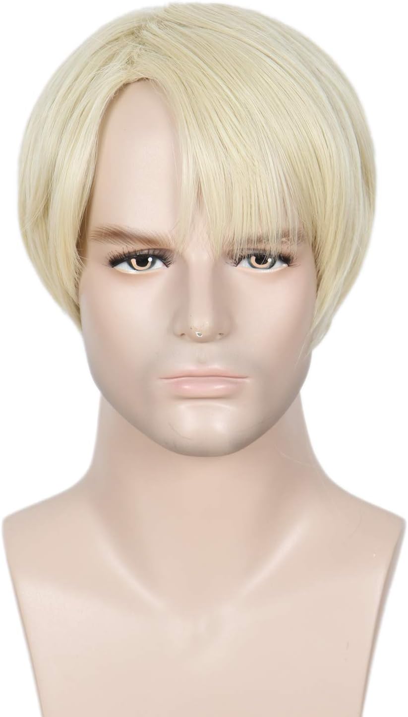 Linfairy Short Blonde Wig Halloween Cosplay Costume Wig for Men, 11.81 inch