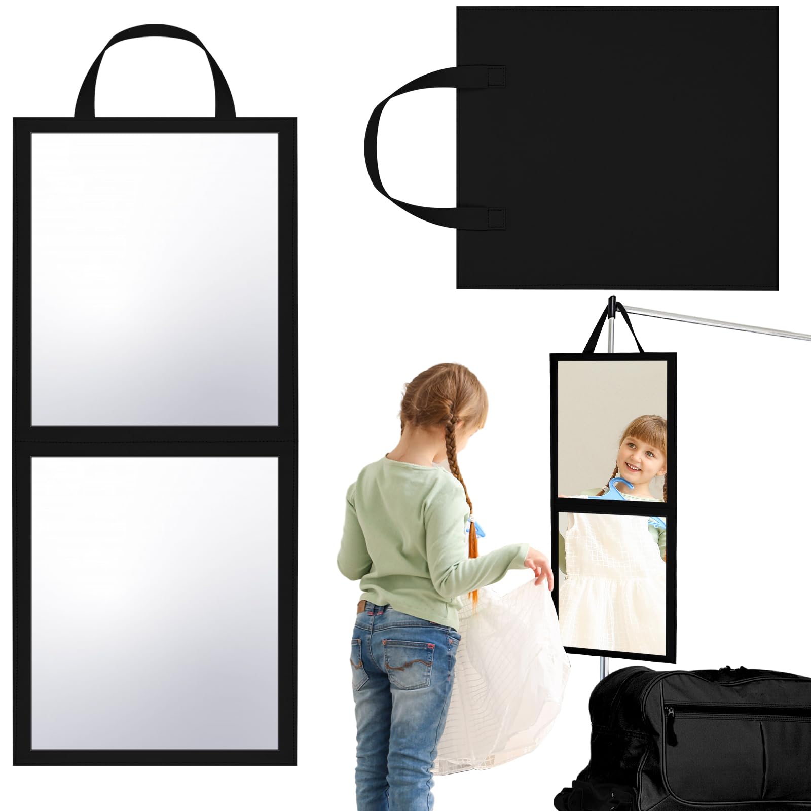 Photo 1 of GlikCeil Foldable Portable Full Length Mirror for Dorm Dance Backstage Camping Travel Hanging Folding Makeup Body Mirror for Dancers Artists Home Aestheticians Spa(Black,25.6" X 12")
