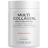 Codeage Multi Collagen Protein Capsules, Type I, II, III, V, X, Grass Fed & Hydrolyzed Collagen Pills Supplement, All in One
