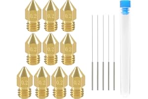 Aokin 10 Pcs 0.2mm 3D Printer Nozzles MK8 Extruder Nozzles and 5 Pcs 0.15mm Stainless Steel Nozzle Cleaning Needles for Creality Ender 3/3 Pro/3 V2, Ender 5/5 Pro, CR-10/10S, Makerbot, Anet A8