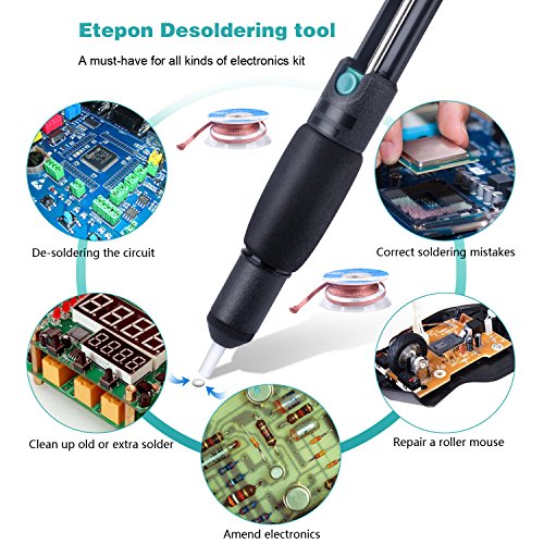 ETEPON 3-in1 Solder Accessories Anti-Static Solder Sucker Desoldering Vacuum Pump & 2pcs Solder Wick (2.5mm Width, 1.5m Length) Desoldering Assist Tool Kit For Solder Removal(ET004) - Thumbnail 4
