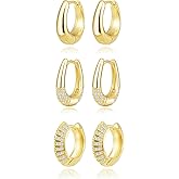 Kenivira Gold Hoop Earrings for Women Trendy,14K Gold Plated Chunky Huggie Earrings Dangling,CZ U Shape Paperclip Earrings Jewelry Gifts for Women Hypoallergenic