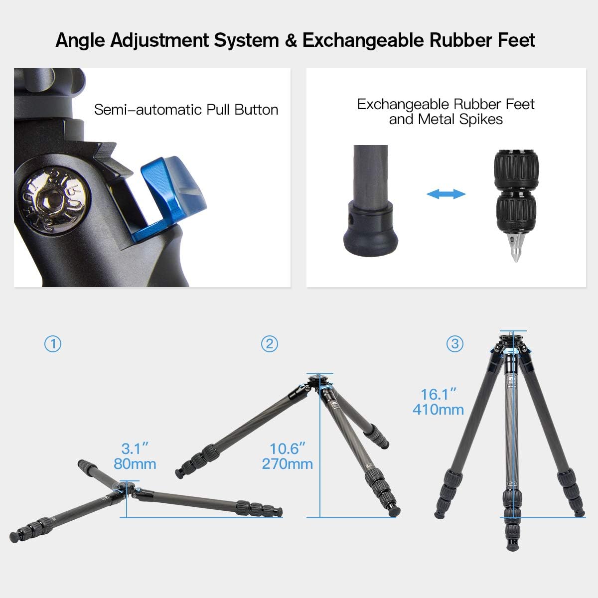 SIRUI AM-284 Carbon Fibre Professional Travel Tripod for Camera DSLR, Camcorder, Smartphone - Max Load 15kg - Image 5