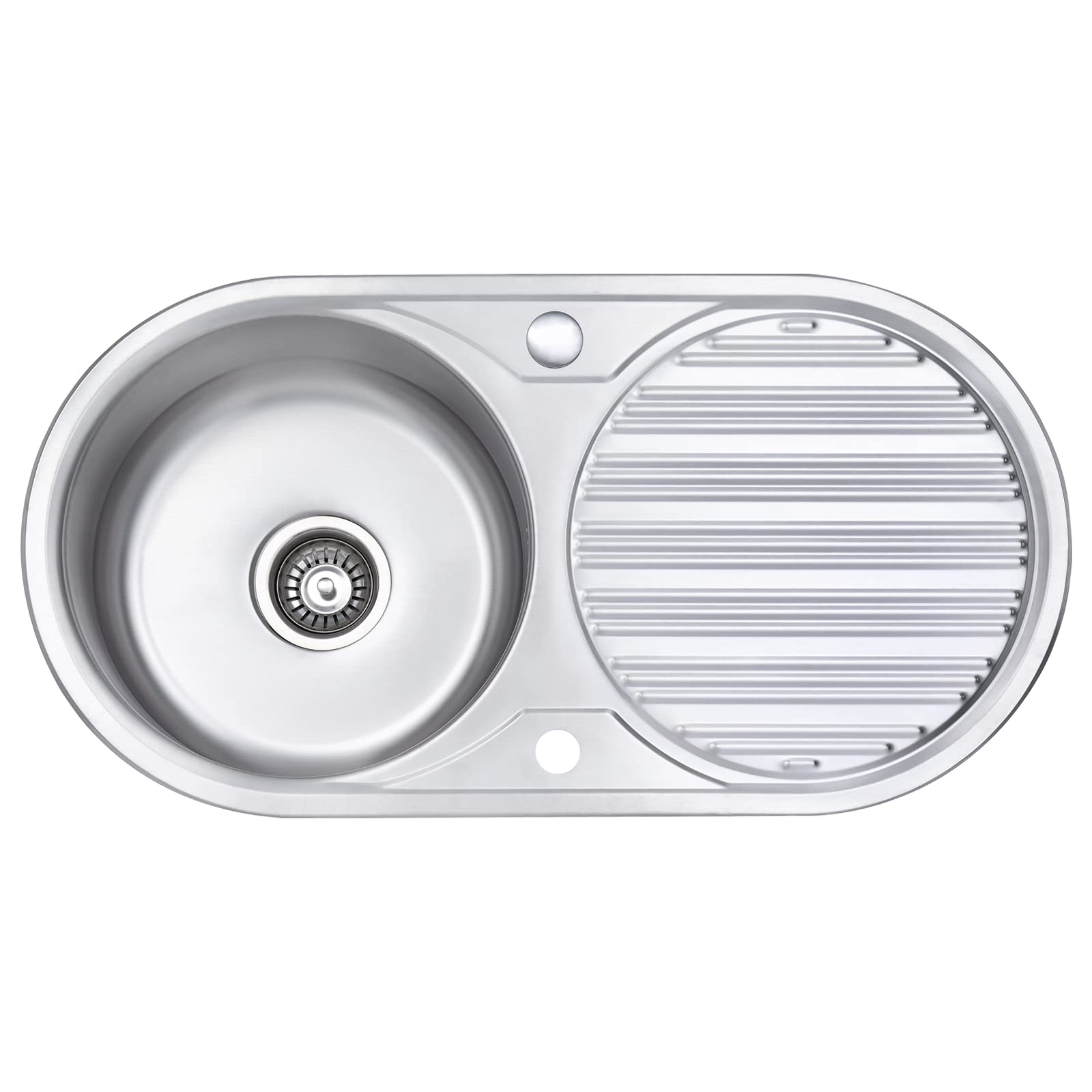 JASSFERRY Stainless Steel Round 1.0 Single Bowl Topmount Installation Kitchen Sink Caravan Inset with Reversible Drainboard 10 Years Warranty