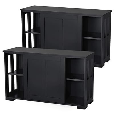 YAHEETECH 2-Piece Stackable Buffet Table with Sliding Doors