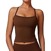 QBGJTD Womens Longline Sports Bras Cross Back Active Gym Yoga Padded Workout Crop Tank Top with Built in Bra