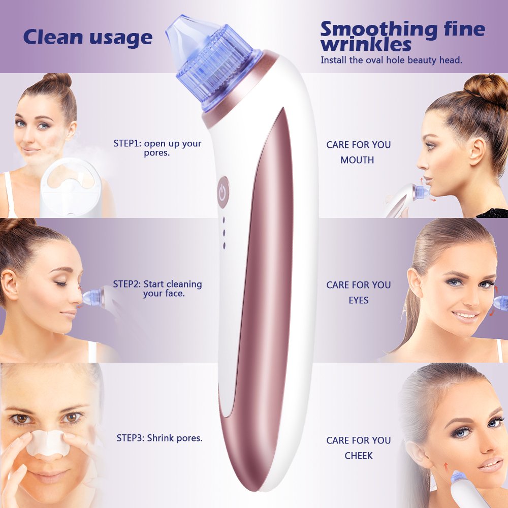 Blackhead Remover, MeanLove Electric Facial Pore Cleanser Blackhead Acne Suction Remover Vacuum Extraction Tool, 4 Intensity Levels with Led Indicator  (White+Silver)