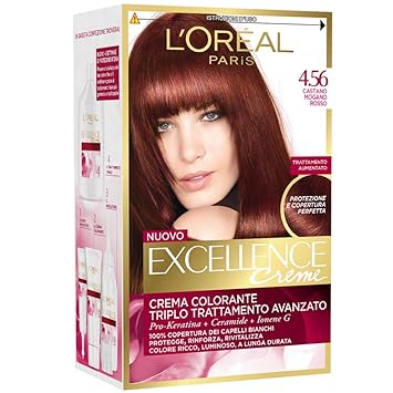 Loréal Paris Excellence Creme Tinta Colorante Con Triplo Trattamento Avanzato Copre I Capelli Bianchi 456 Castano Mogano Rosso