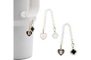 RENUIS 2Pcs Letter Charm Accessories for Stanley Cup,Name Id Initial Letter for Stanley 30&40 oz Tumbler with Handle,Heart Shape & Four Leaf Clover Initial Personalized Letter Charms,Stanley Cup Accessories Chain