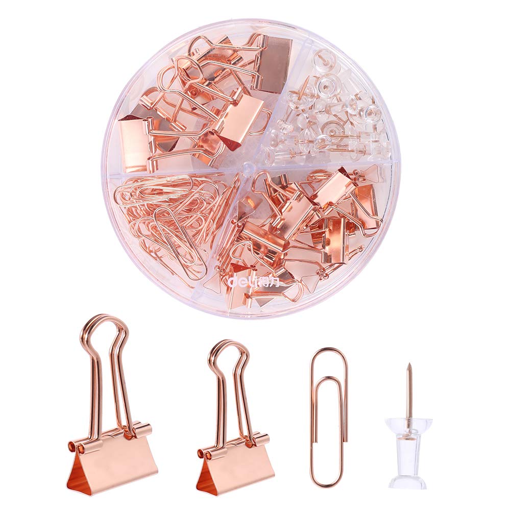 iufvbgxdh 72 Pieces Office Supplies Set, Including 22 Binder Clips/30 Paperclips/20 Push Pins Thumb Tacks,School Desk Accessories Organizer with Box for Home Office School