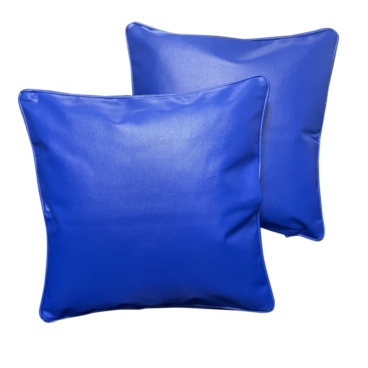 Livuna pack of 2 Luxurious Soft Textured Faux PU Leather Cushion Covers case, Upgraded Strong Zip, Inside paisley Lining, Piping edges, 45cm x 45cm (18" x 18") for sofa living room décor (Dark Blue)