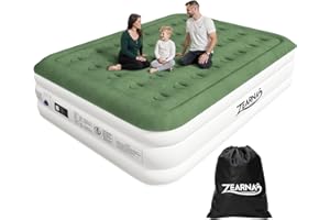 Zearna 2025 Upgraded Queen Air Mattress with Built in Pump，16'' Comfort Blow up Mattress, Quiet Surface Portable Inflatable Mattress, Air Bed with Storage Bag for Guests, Home, Camping, 660 lbs Max