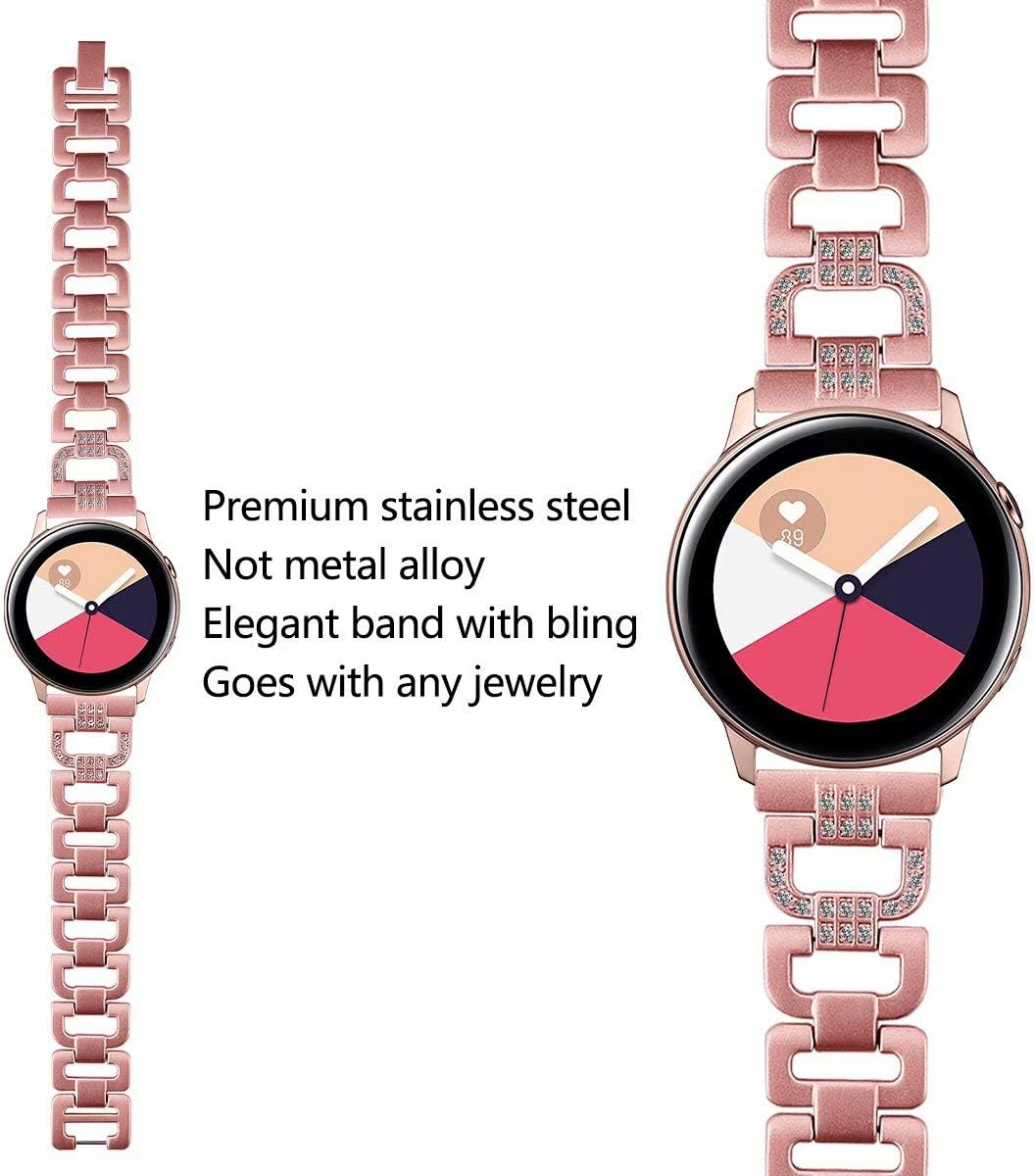 T-BLUER Compatible With Samsung Galaxy Watch Active 40mm/Galaxy Watch 42mm Strap for Women Bling Jewelry Bracelet Adjustable Stainless Steel Metal Bands Bangle Straps Rose Gold Silver Black - Image 4
