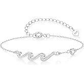 925 Sterling Silver Bracelets for Women - Wave Bracelet for Her Sister Mom Daughter Friend Dainty Stackable Adjustable Link Chain Bracelet Jewelry Birthday Gifts for Birthday Christmas Valentines