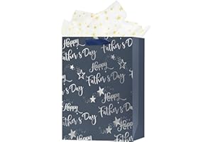 OFIHANLY 12.6" Medium Size Happy Fathers Day Gift Bag with Handles for New Dad Navy Blue Paper Gift Wrap Bags with Tissue Paper for Step Dad, Papa, Grandpa, Grandfather