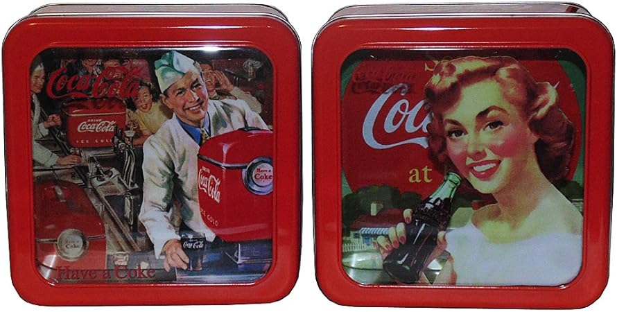 Retro Coca-Cola galvanizado caja de lata con ventana par: Amazon.es: Hogar